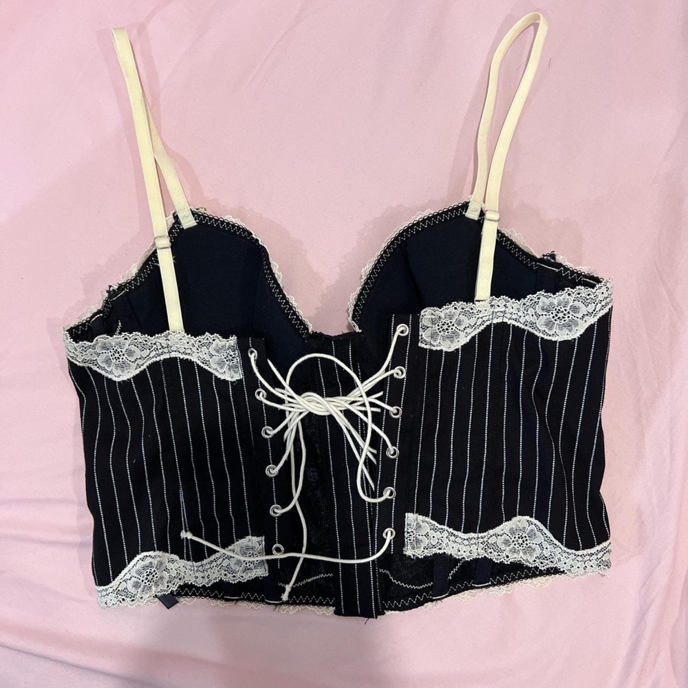 Urban Outfitters Out From Under Clover Pinstripe & Lace Corset Top Large - Picture 4 of 6